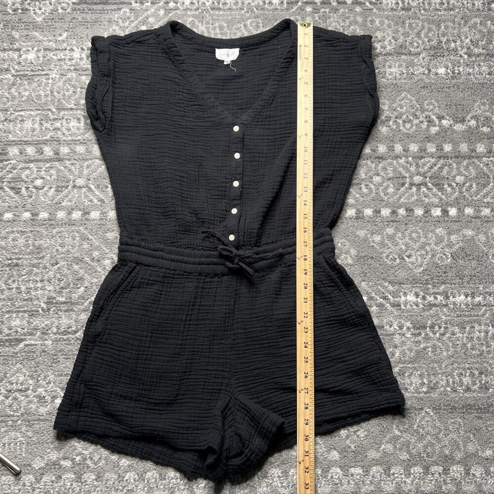 Lou & Grey Cotton Gauze Short Sleeve Shorts Romper Medium Black Beach Vacation - Picture 5 of 9